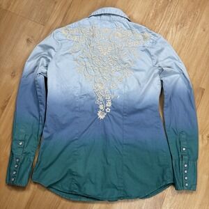 Stetson Women Long Sleeve Button Up Small Ombré Embroidered Western Pearl Snap